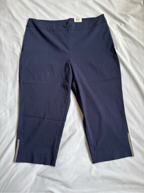JM Collection Navy Wide Waistband Pull-On Pants